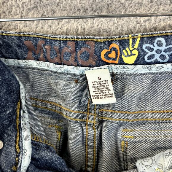 Y2K Mudd Jeans Sz 5 Grunge Skater VTG Crop Distressed Patched Low Rise Jean - Picture 10 of 11